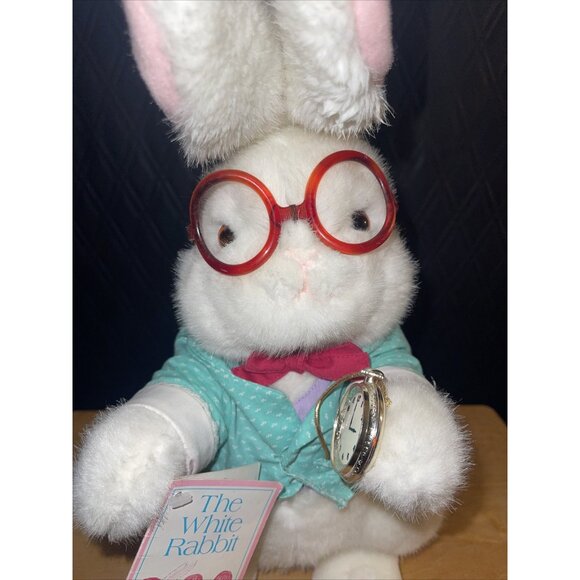 "The White Rabbit" Plush Stuffed Toy With Red Glasses & Pocket Watch - Picture 2 of 11